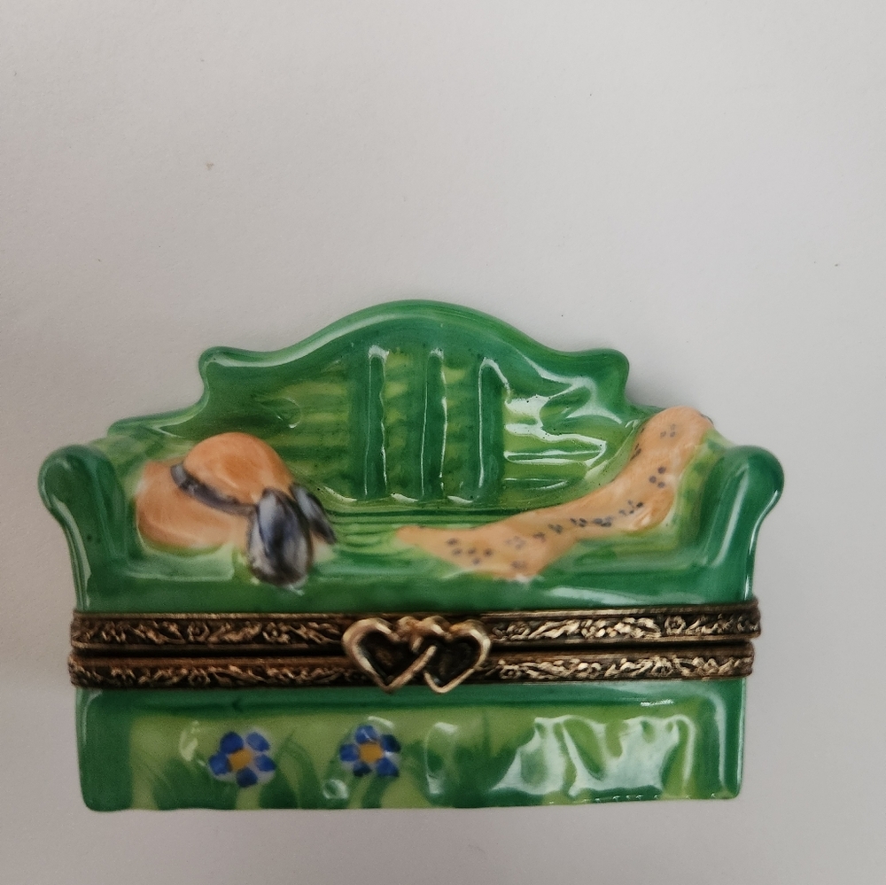 Limoges France Green Decorative Sofa Box